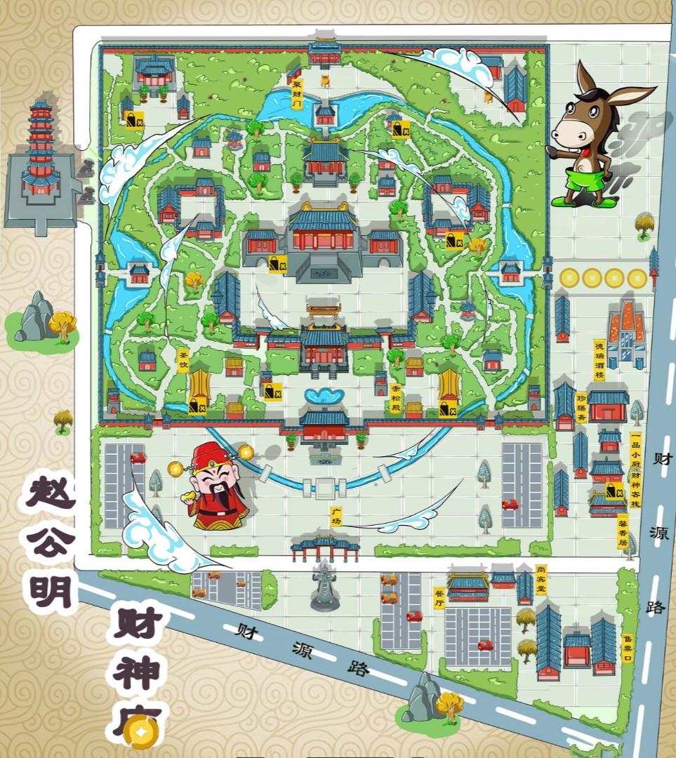 波莲镇寺庙类手绘地图